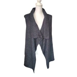 Eddie Bauer Sweater Vest Grey Silver Angora Blend Cable Knit Back Womens Size XL